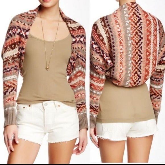 Free People Sweaters - Free People Carnival Shrug Long Sleeve Sweater Fairisle XS Red tan